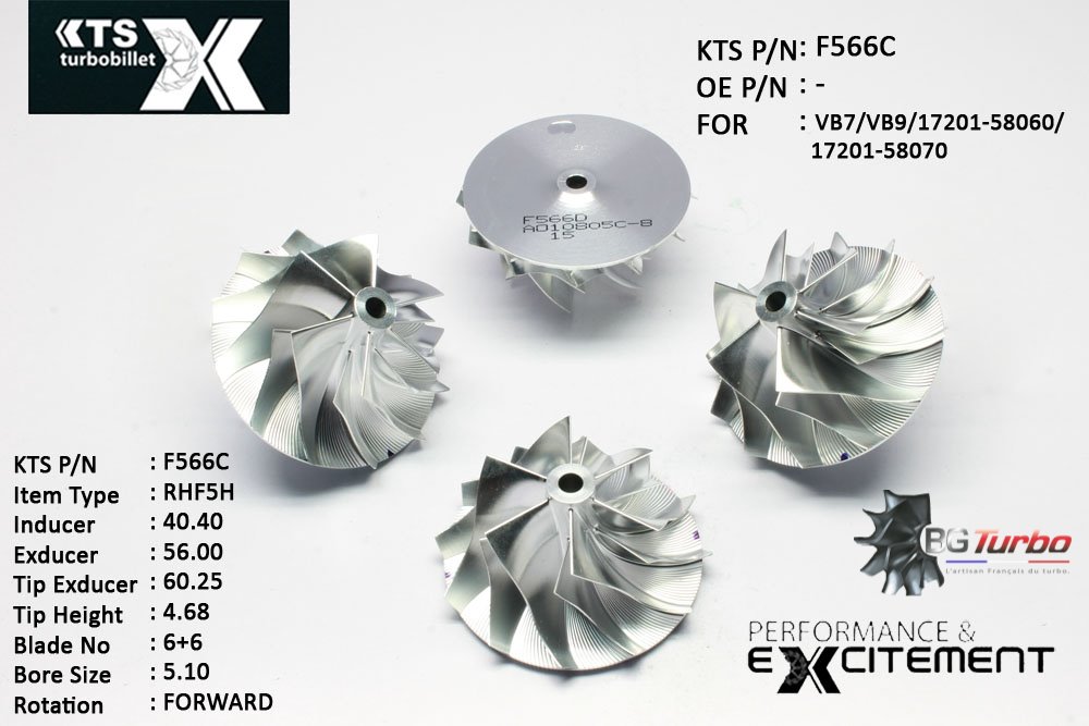 Turbo ROUE FORGÉE MFS PERFORMANCE - 6+6 PALES - INDUCER : 40,4 - EXDUCER : 56 - TYPE : RHF5HANGLE : 55° - ROTATION : Forward - SUPER BACK : 1,5 - BORE SIZE : 5,1
